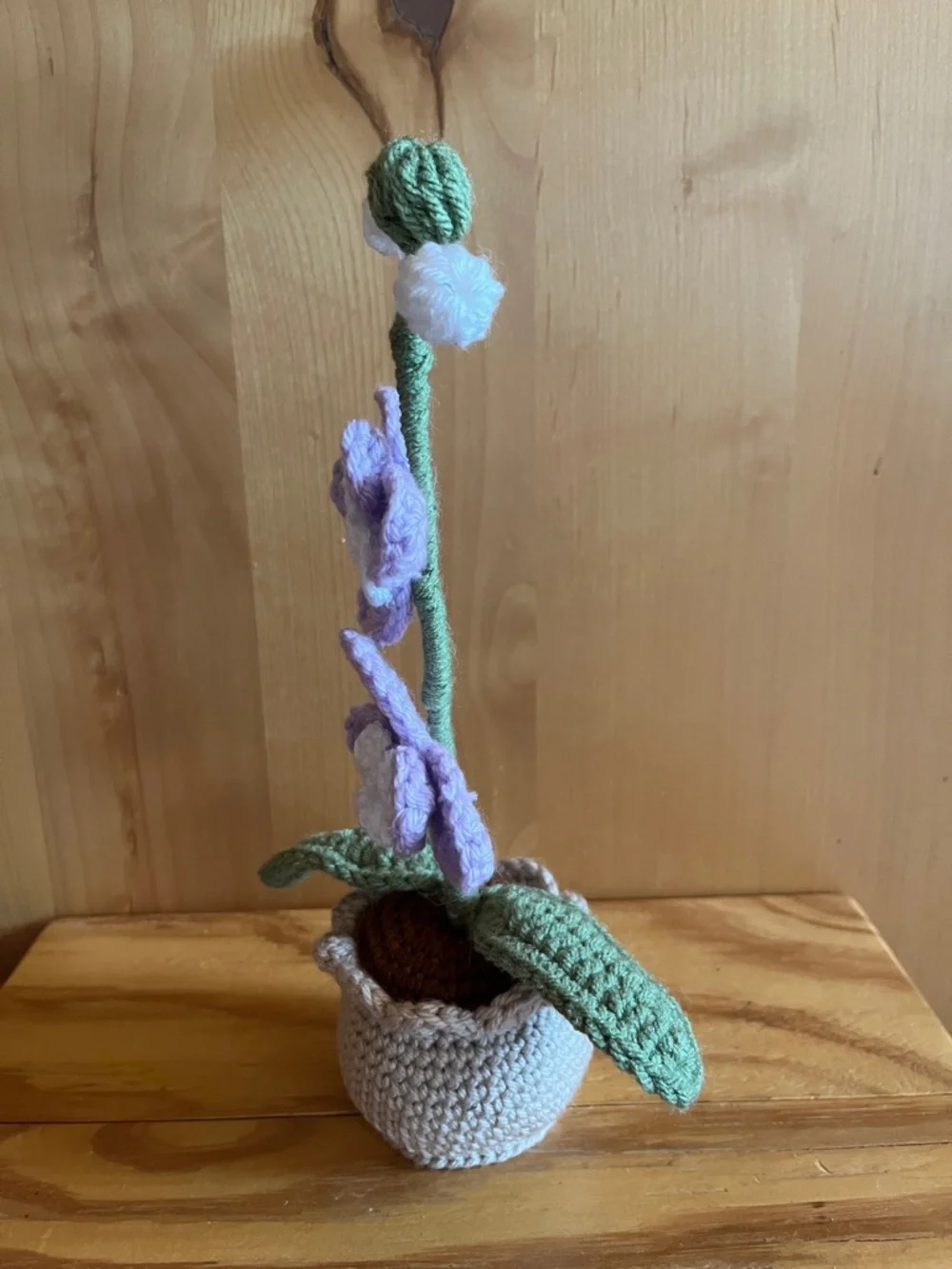 🎉HP🎉 Handmade Crochet Purple Orchid Plant in Cream Pot - Home Accents